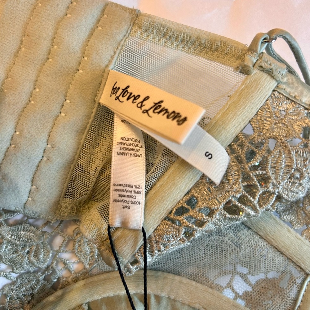 For Love & Lemons Sage Green Lace Underwire Bralette with Sparkle - Picture 4 of 6